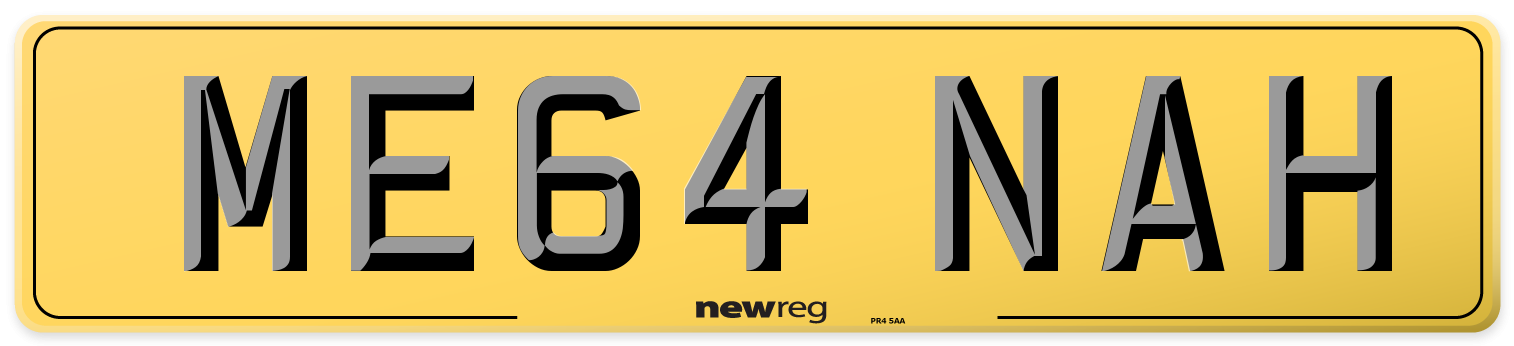 ME64 NAH Rear Number Plate
