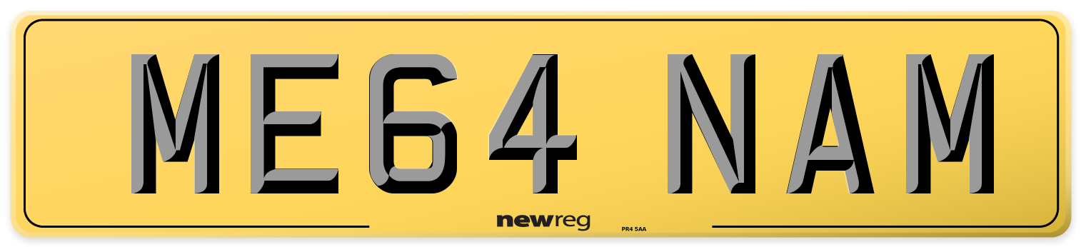 ME64 NAM Rear Number Plate