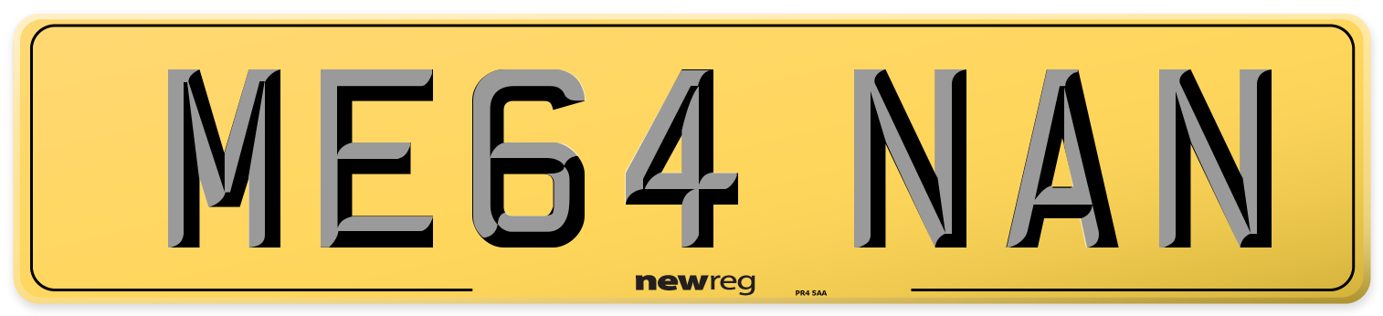 ME64 NAN Rear Number Plate