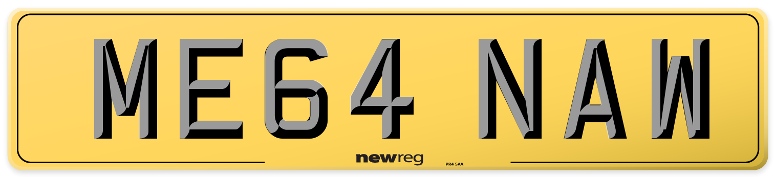 ME64 NAW Rear Number Plate