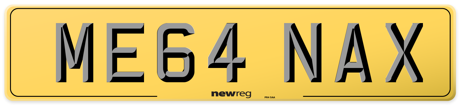 ME64 NAX Rear Number Plate
