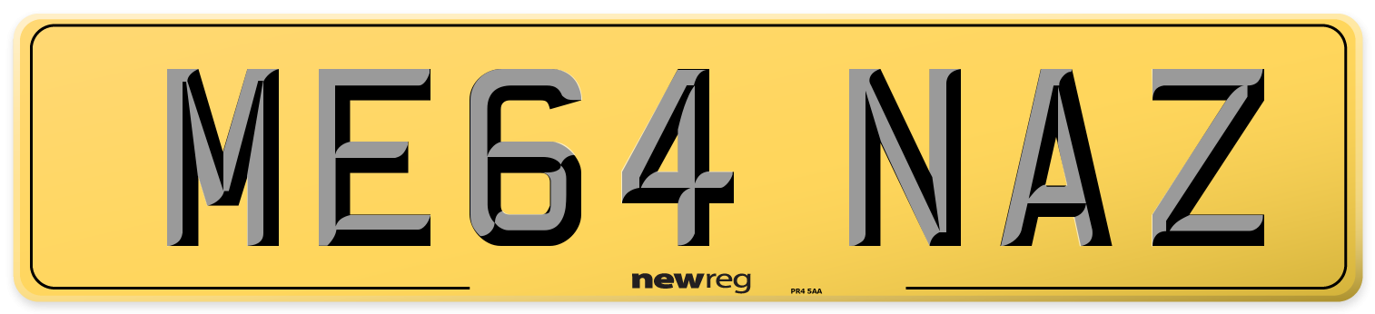 ME64 NAZ Rear Number Plate