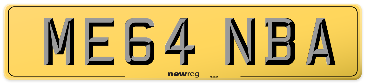 ME64 NBA Rear Number Plate