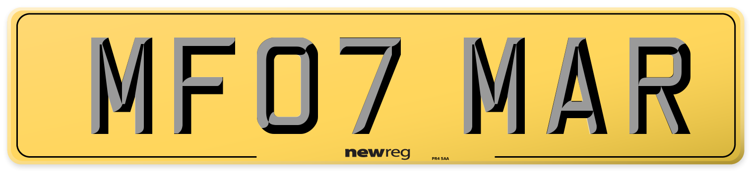 MF07 MAR Rear Number Plate