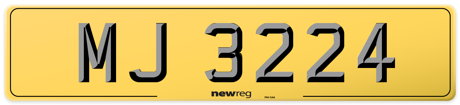 MJ 3224 Rear Number Plate