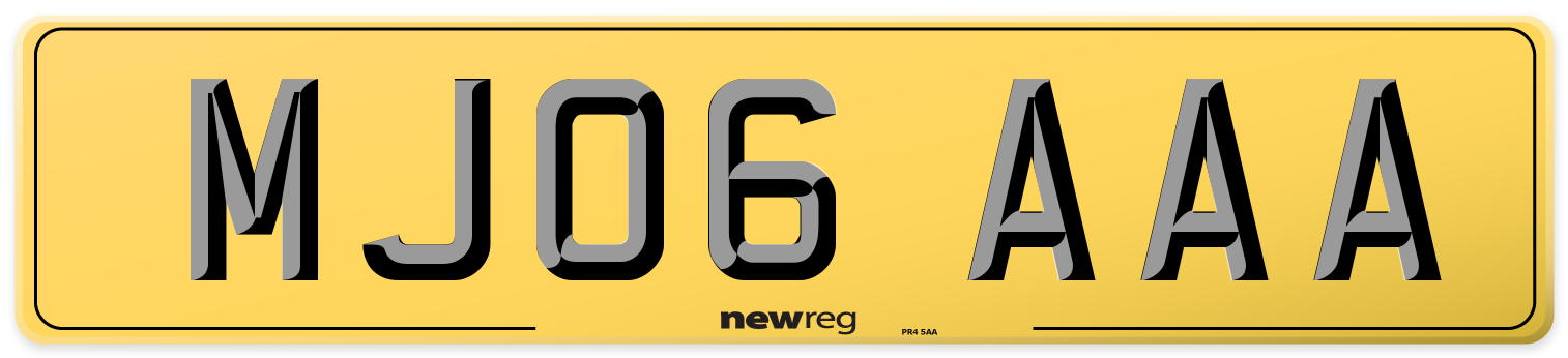 MJ06 AAA Rear Number Plate