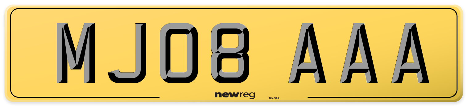 MJ08 AAA Rear Number Plate
