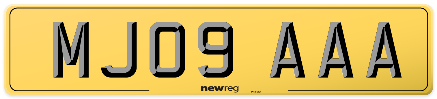 MJ09 AAA Rear Number Plate