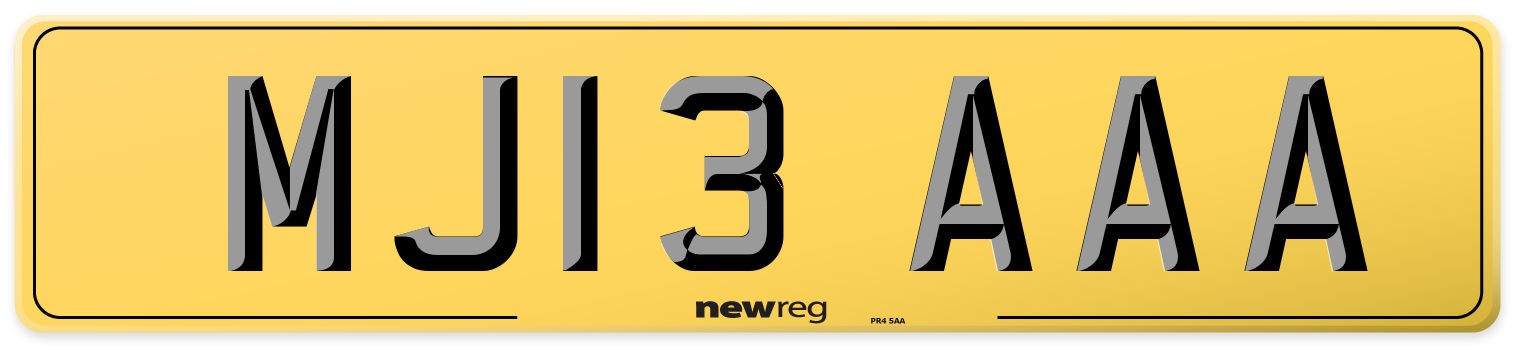 MJ13 AAA Rear Number Plate