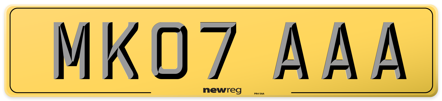 MK07 AAA Rear Number Plate