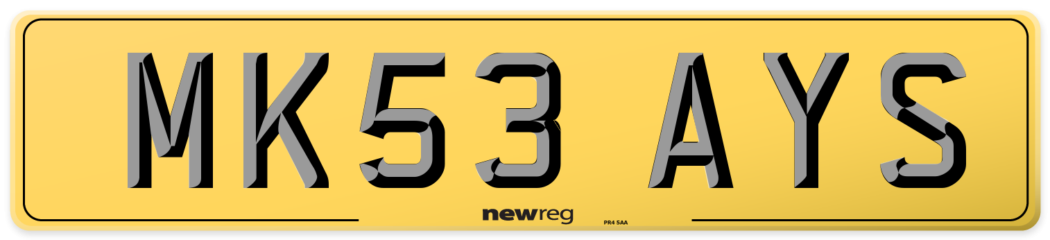 MK53 AYS Rear Number Plate