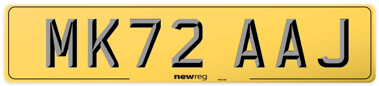 MK72 AAJ Rear Number Plate