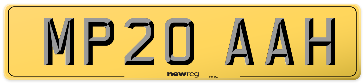 MP20 AAH Rear Number Plate