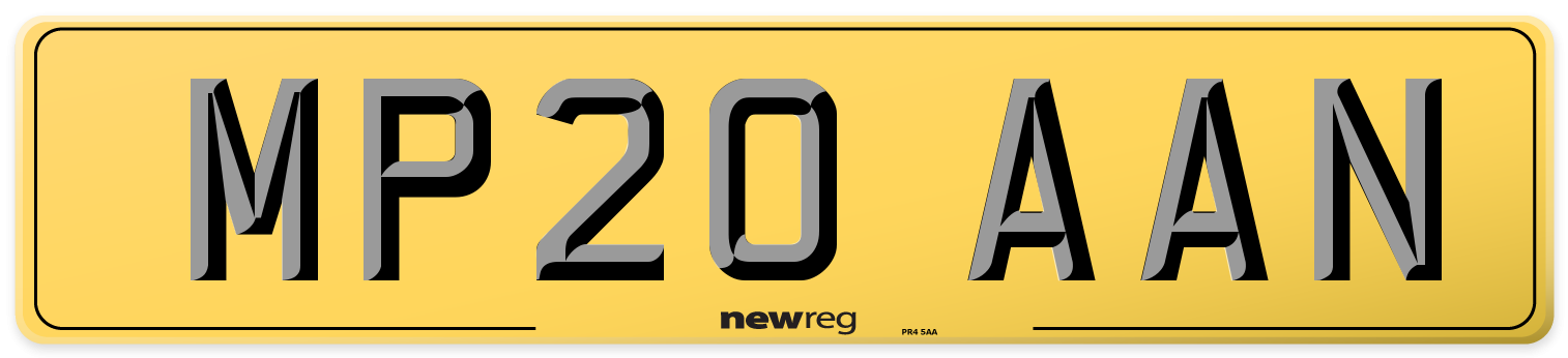 MP20 AAN Rear Number Plate