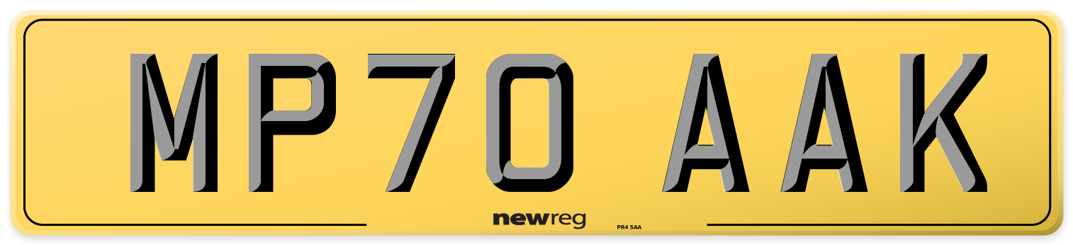 MP70 AAK Rear Number Plate