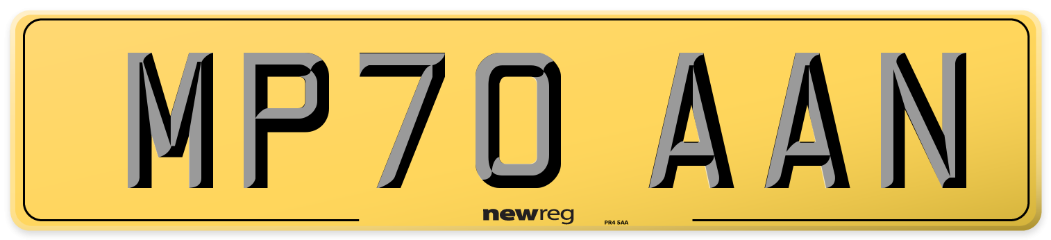 MP70 AAN Rear Number Plate