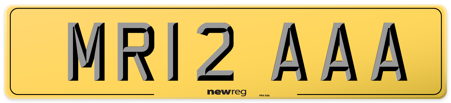 MR12 AAA Rear Number Plate