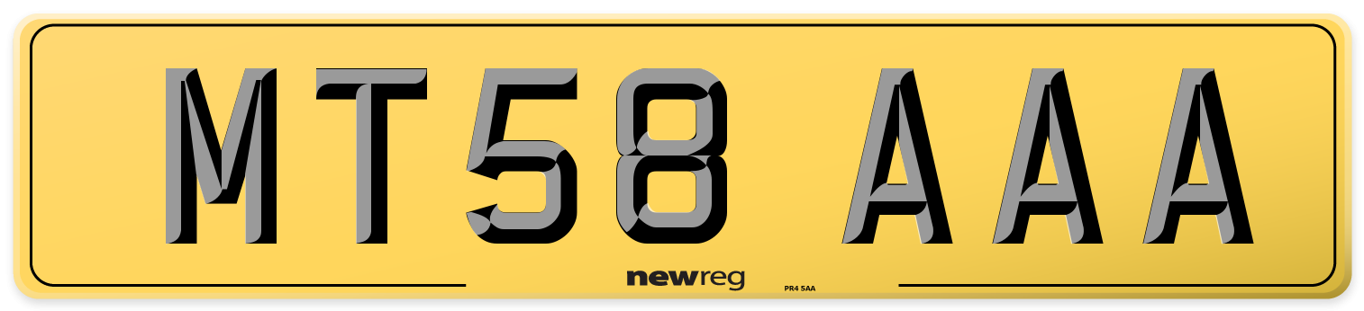 MT58 AAA Rear Number Plate