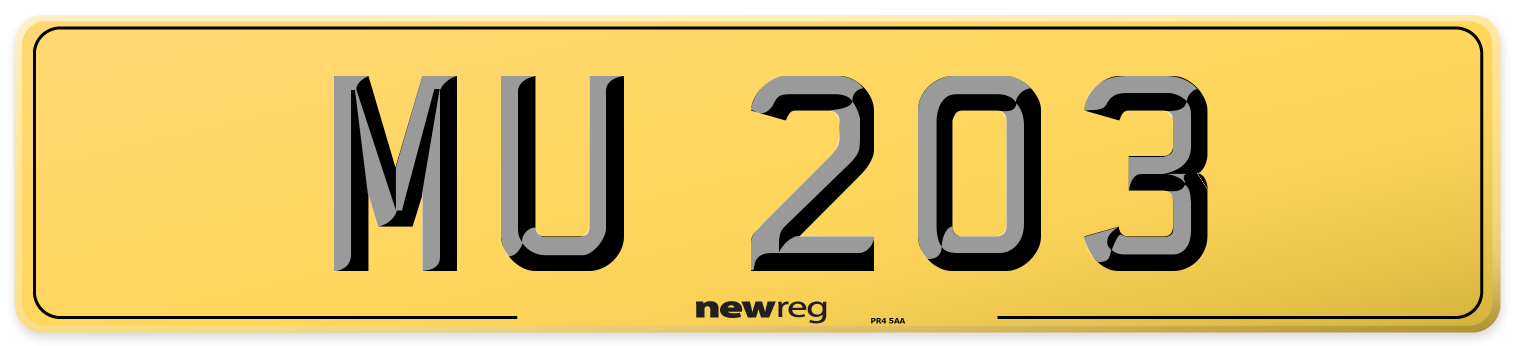 MU 203 Rear Number Plate