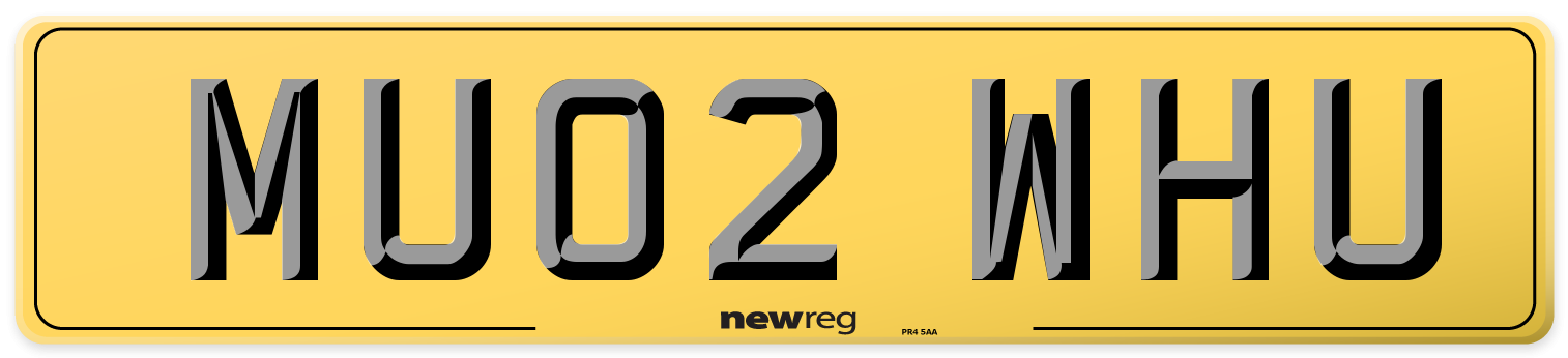 MU02 WHU Rear Number Plate