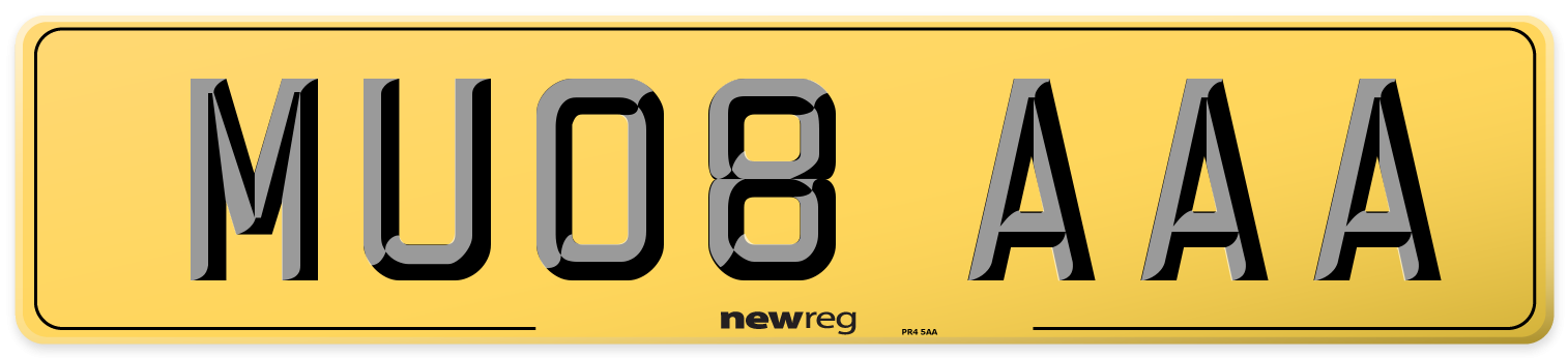 MU08 AAA Rear Number Plate
