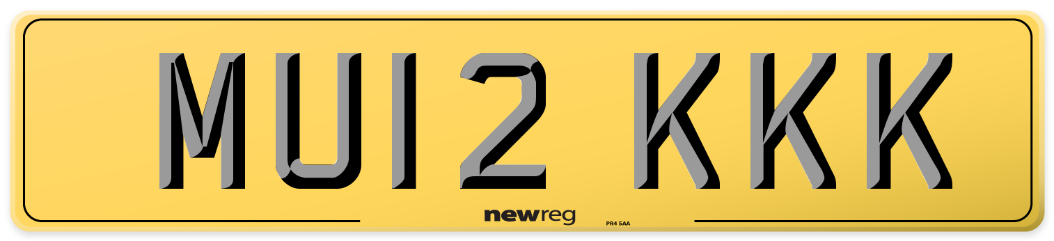 MU12 KKK Rear Number Plate
