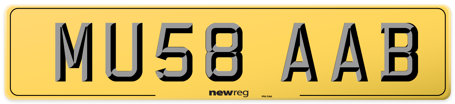 MU58 AAB Rear Number Plate