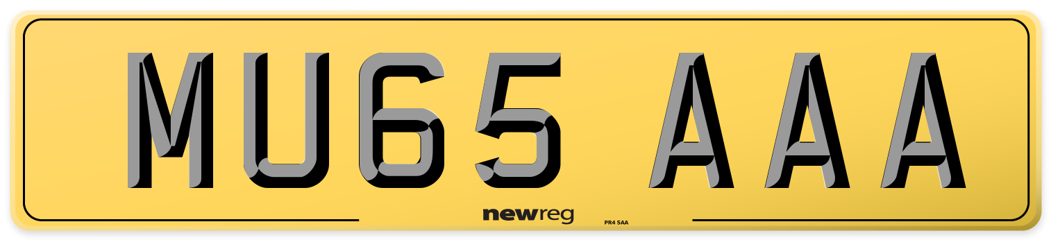 MU65 AAA Rear Number Plate