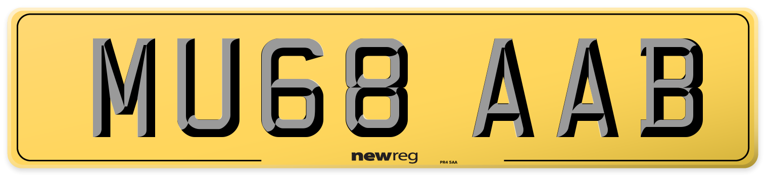 MU68 AAB Rear Number Plate