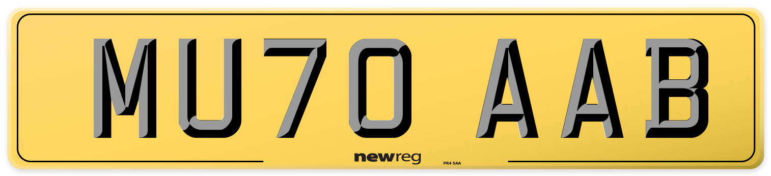 MU70 AAB Rear Number Plate