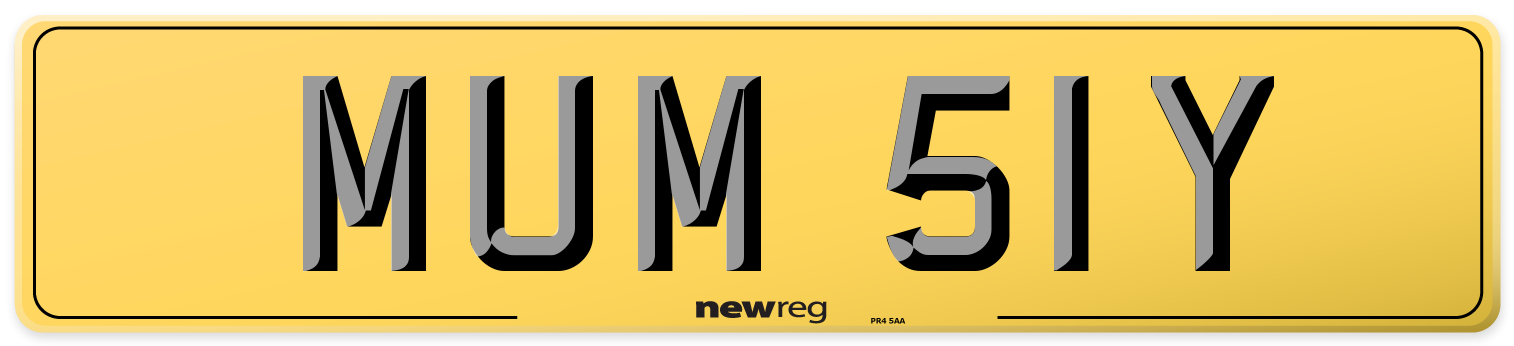 MUM 51Y Rear Number Plate