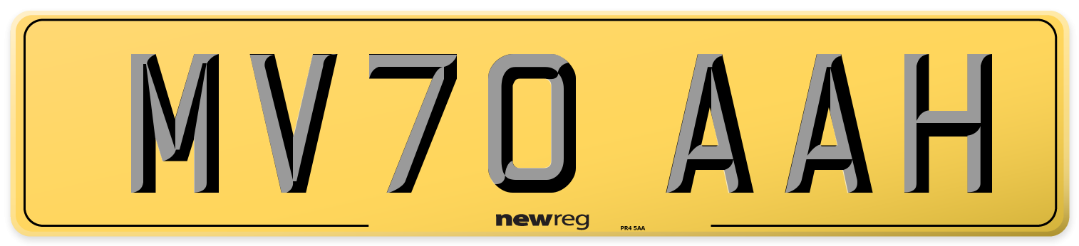 MV70 AAH Rear Number Plate