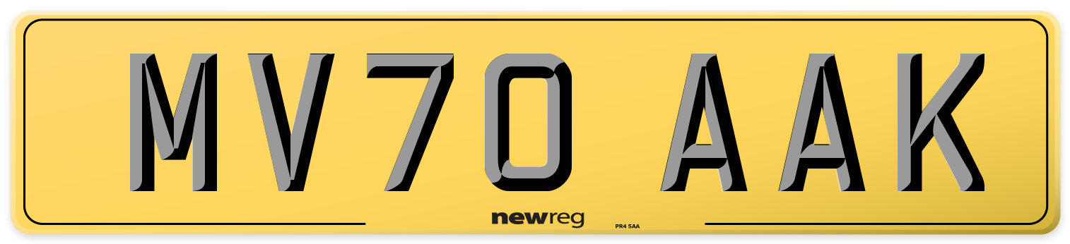 MV70 AAK Rear Number Plate