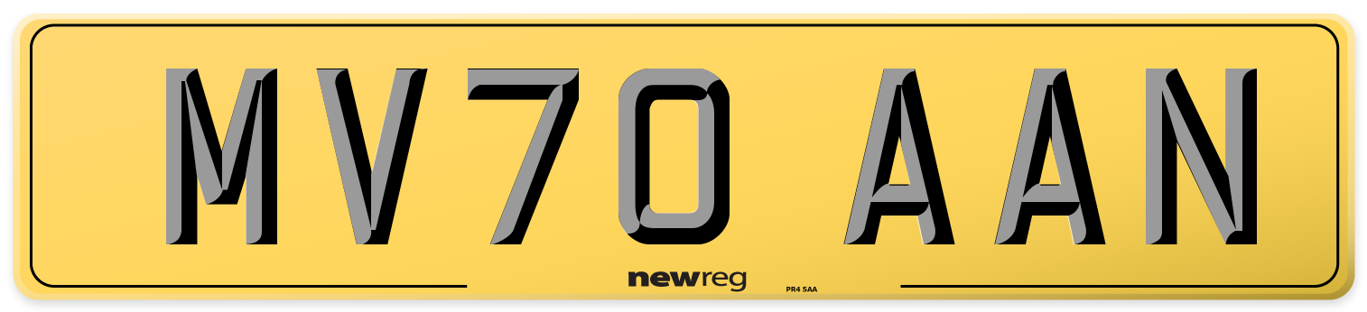 MV70 AAN Rear Number Plate