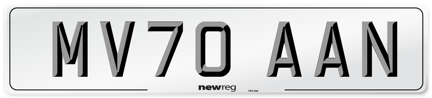 MV70 AAN Front Number Plate