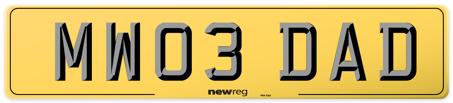MW03 DAD Rear Number Plate