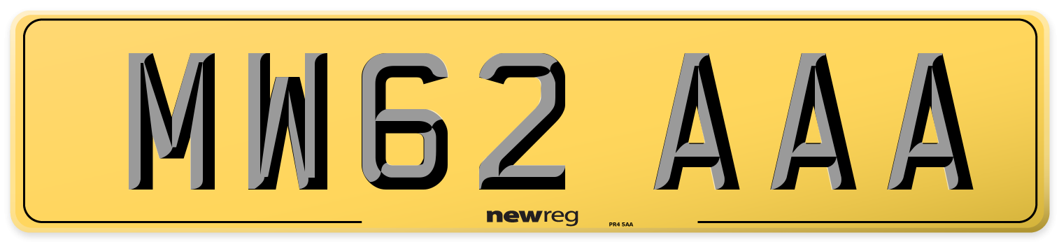 MW62 AAA Rear Number Plate