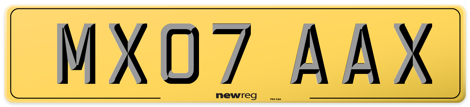 MX07 AAX Rear Number Plate