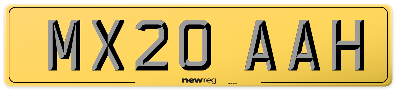 MX20 AAH Rear Number Plate