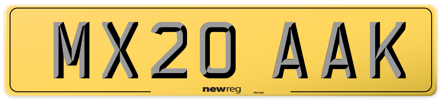 MX20 AAK Rear Number Plate