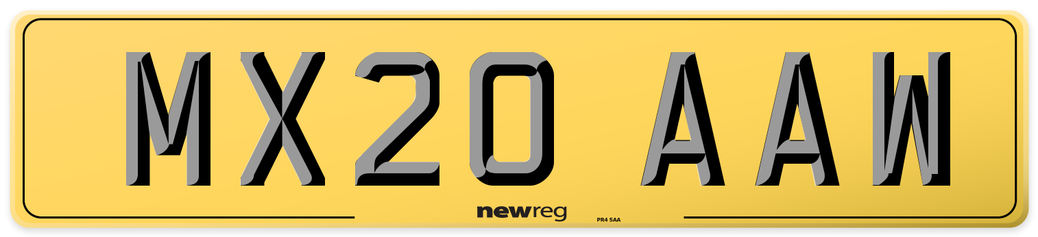 MX20 AAW Rear Number Plate