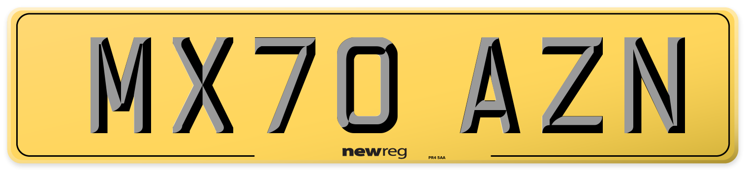 MX70 AZN Rear Number Plate