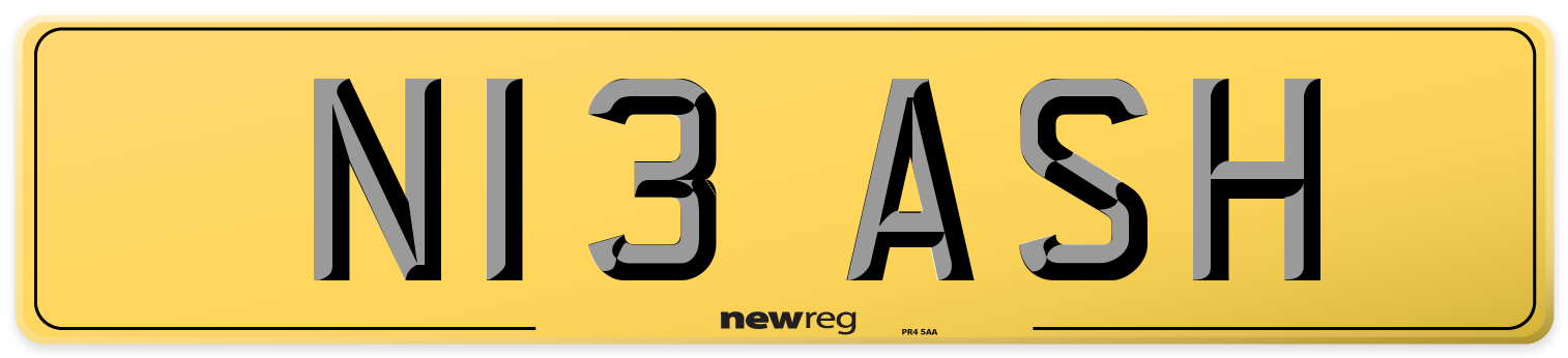 N13 ASH Rear Number Plate