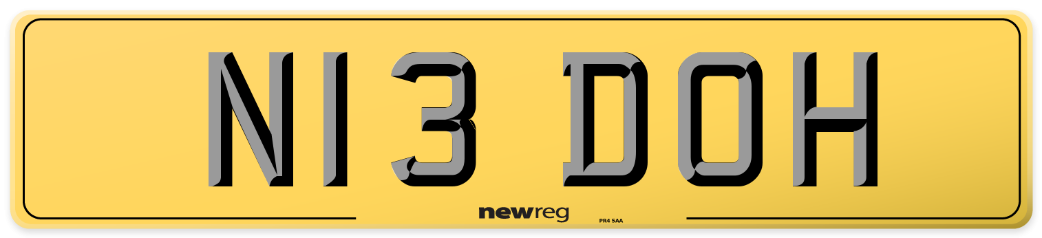 N13 DOH Rear Number Plate