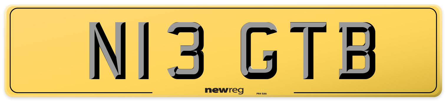 N13 GTB Rear Number Plate