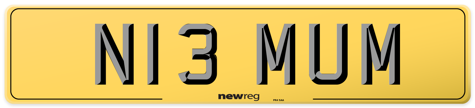 N13 MUM Rear Number Plate