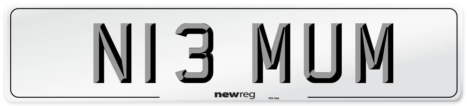 N13 MUM Front Number Plate