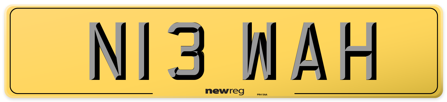 N13 WAH Rear Number Plate