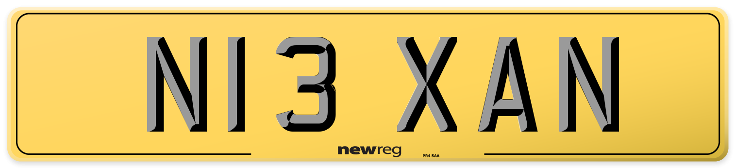 N13 XAN Rear Number Plate