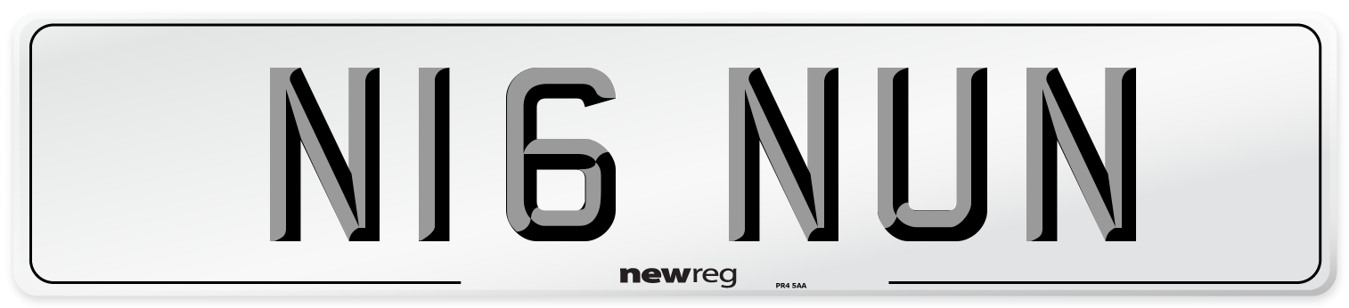 N16 NUN Front Number Plate
